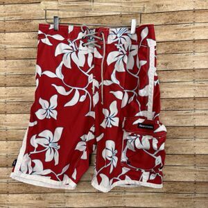 VTG Abercrombie & Fitch Board Swim Shorts Men’s 32 Red Hawaiian Baggy 90s